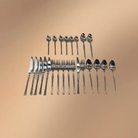 Silver Stainless Steel 24-Piece Tree-Patterned Handle Tableware Set