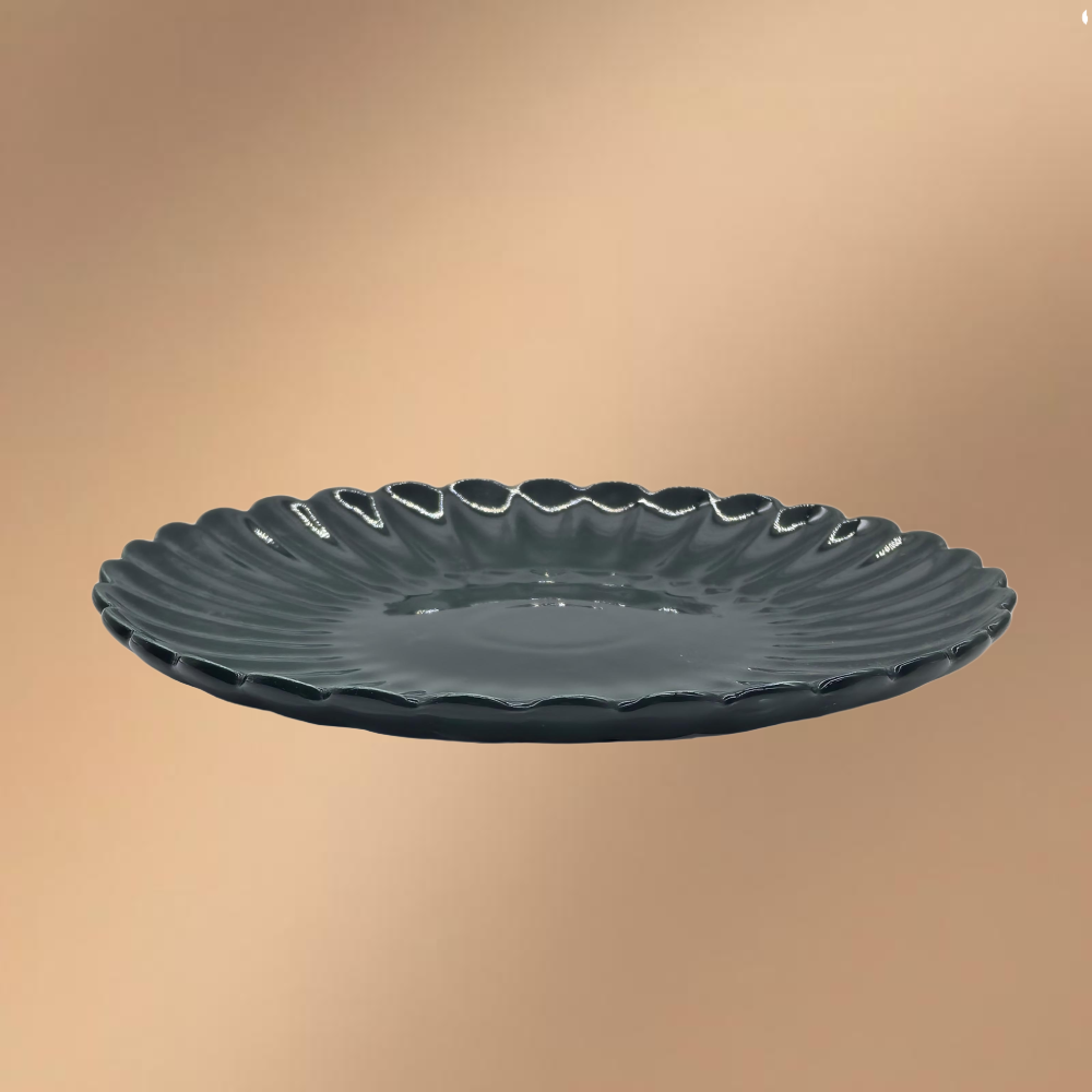 Chrysanthemum Shaped Green Porcelain Dinner Plate,Round Platter For Dessert