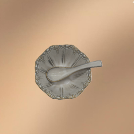 Gray Porcelain Bowl,Embossed Soup Bowl With Spoon