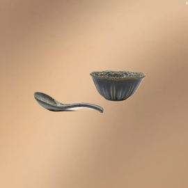 Blue Porcelain Bowl,Embossed Soup Bowl With Spoon