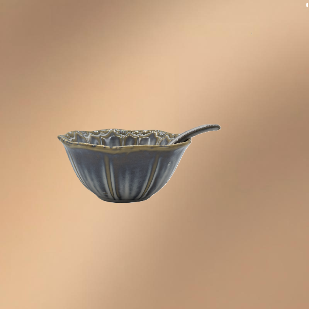 Blue Porcelain Bowl,Embossed Soup Bowl With Spoon