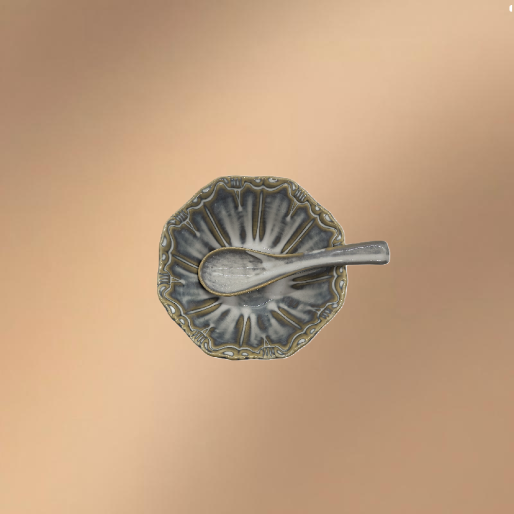 Blue Porcelain Bowl,Embossed Soup Bowl With Spoon