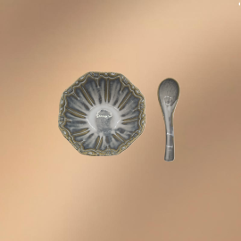 Blue Porcelain Bowl,Embossed Soup Bowl With Spoon