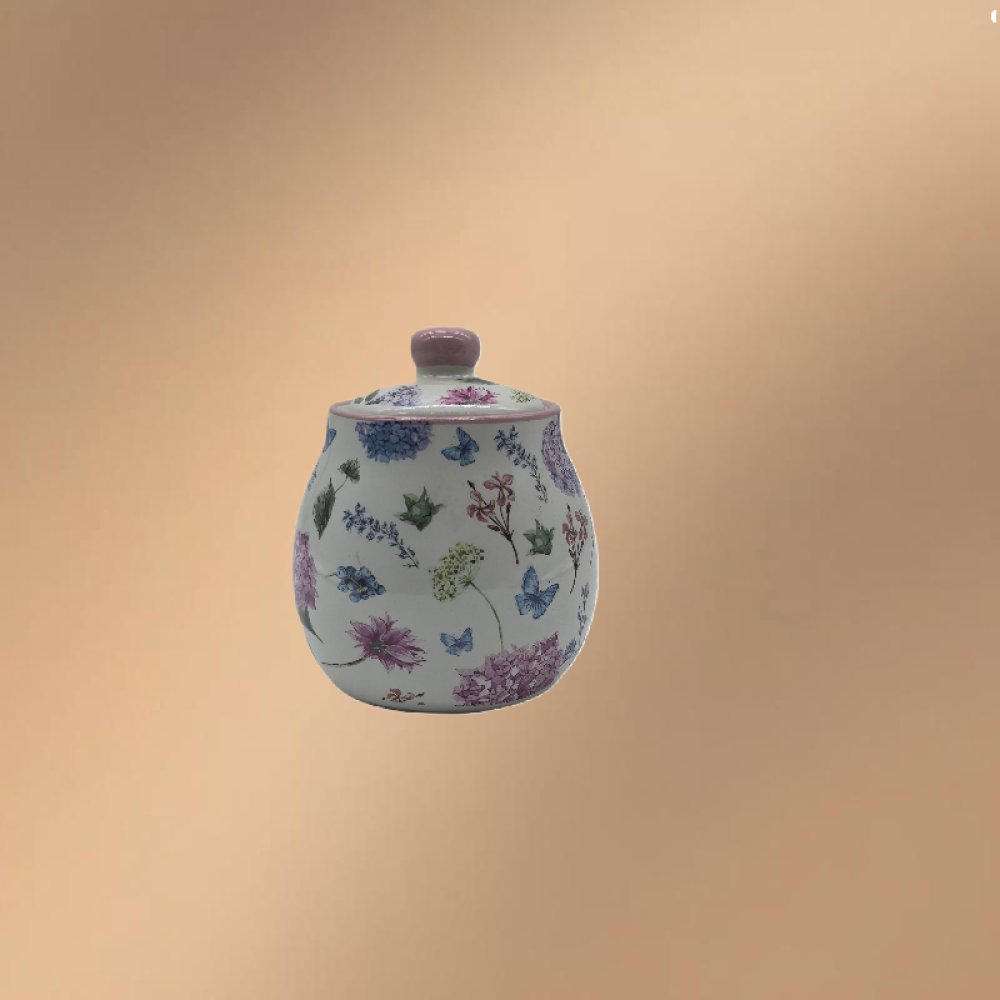 Porcelain Condiment Jar With Lid,Seasoning Jar With Floral Patterns