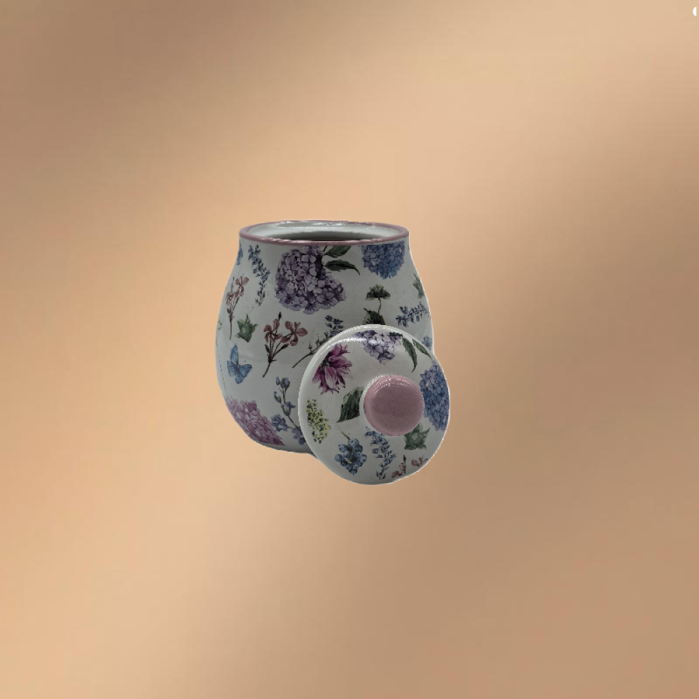 Porcelain Condiment Jar With Lid,Seasoning Jar With Floral Patterns