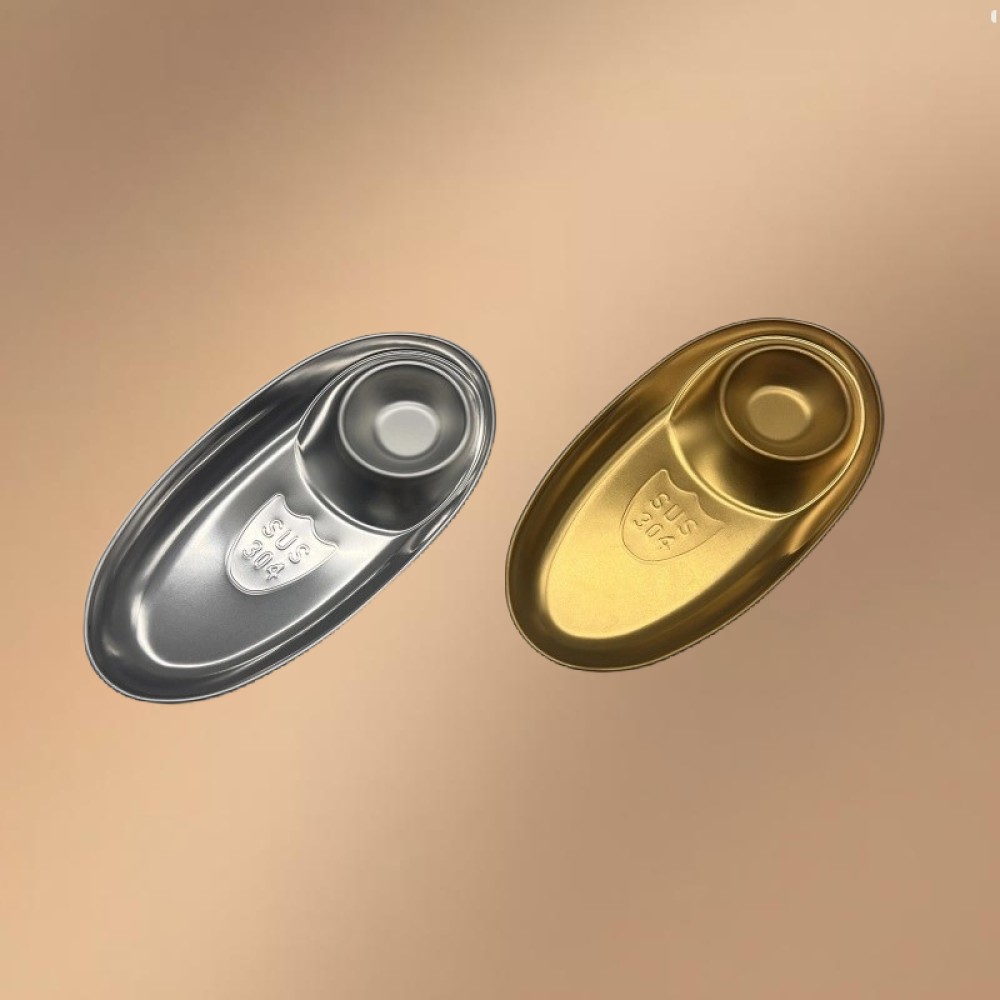 Golden Stainless Steel Compartmentalized Snack Plate