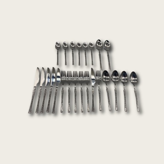 Silver Stainless Steel 24-Piece Tree-Patterned Handle Tableware Set