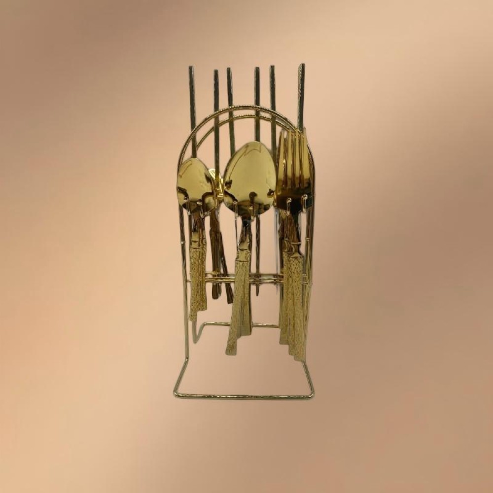 Gold Stainless Steel 24-Piece Tree-Pattern Handle Tableware Set