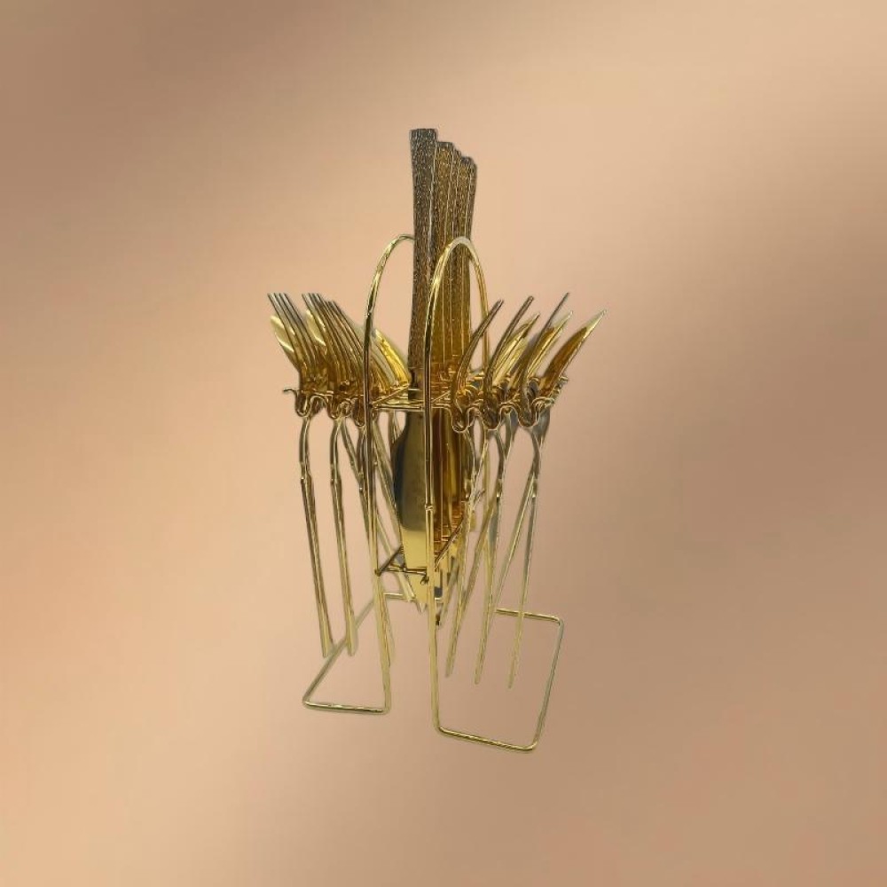 Gold Stainless Steel 24-Piece Tree-Pattern Handle Tableware Set