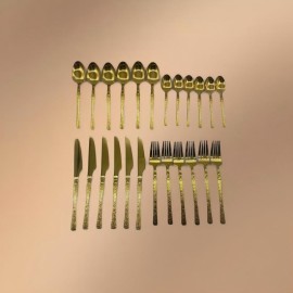 Gold Stainless Steel 24-Piece Tree-Pattern Handle Tableware Set