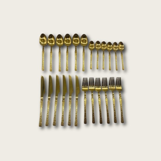 Gold Stainless Steel 24-Piece Tree-Pattern Handle Tableware Set