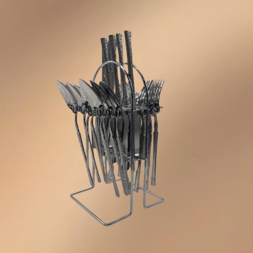 Silver Stainless Steel 24-Piece Tree-Pattern Handle Fine Dining Tableware