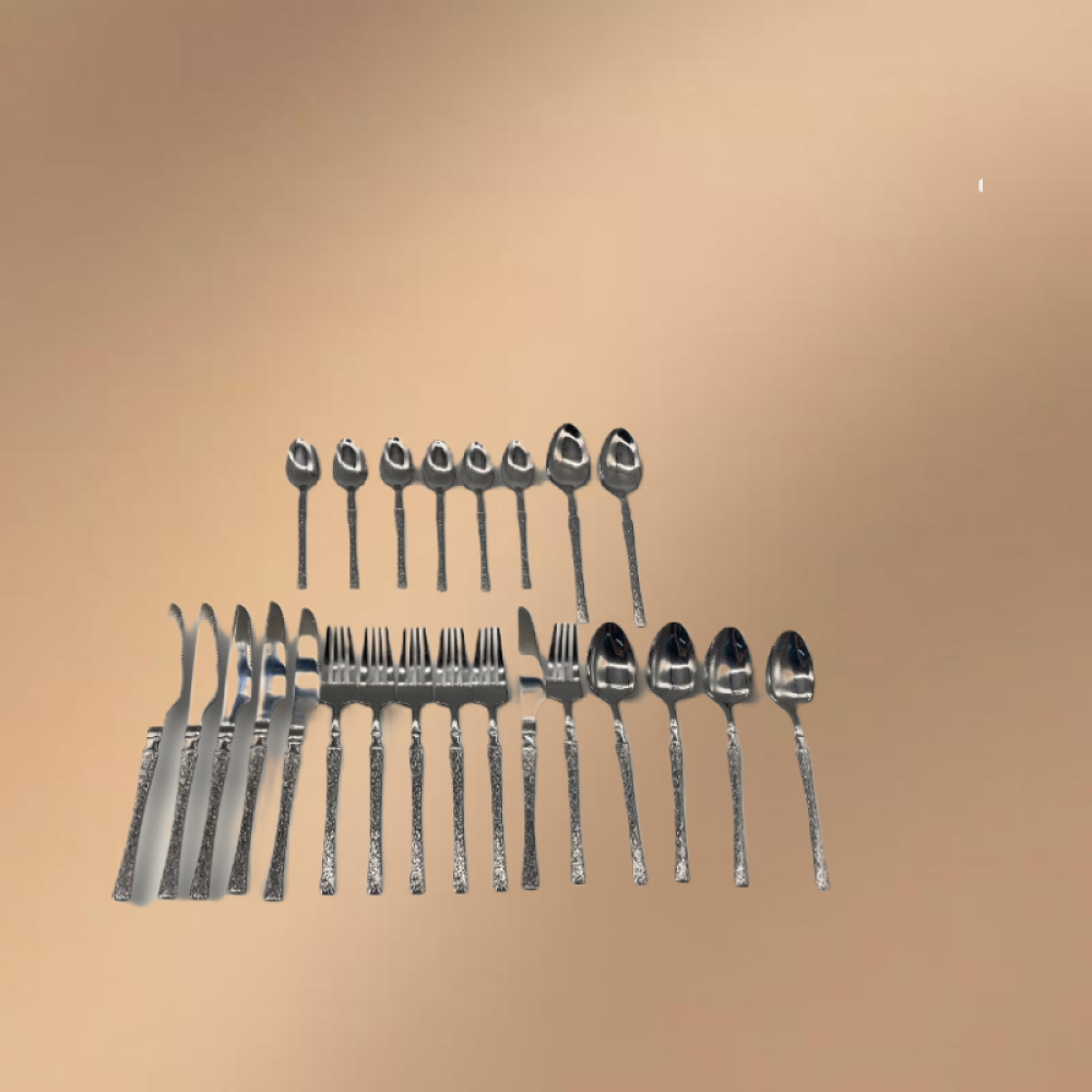 Silver Stainless Steel 24-Piece Tree-Pattern Handle Fine Dining Tableware