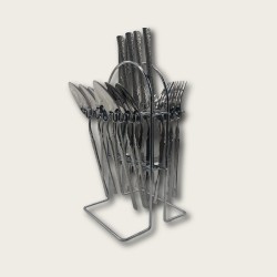 Silver Stainless Steel 24-Piece Tree-Pattern Handle Fine Dining Tableware