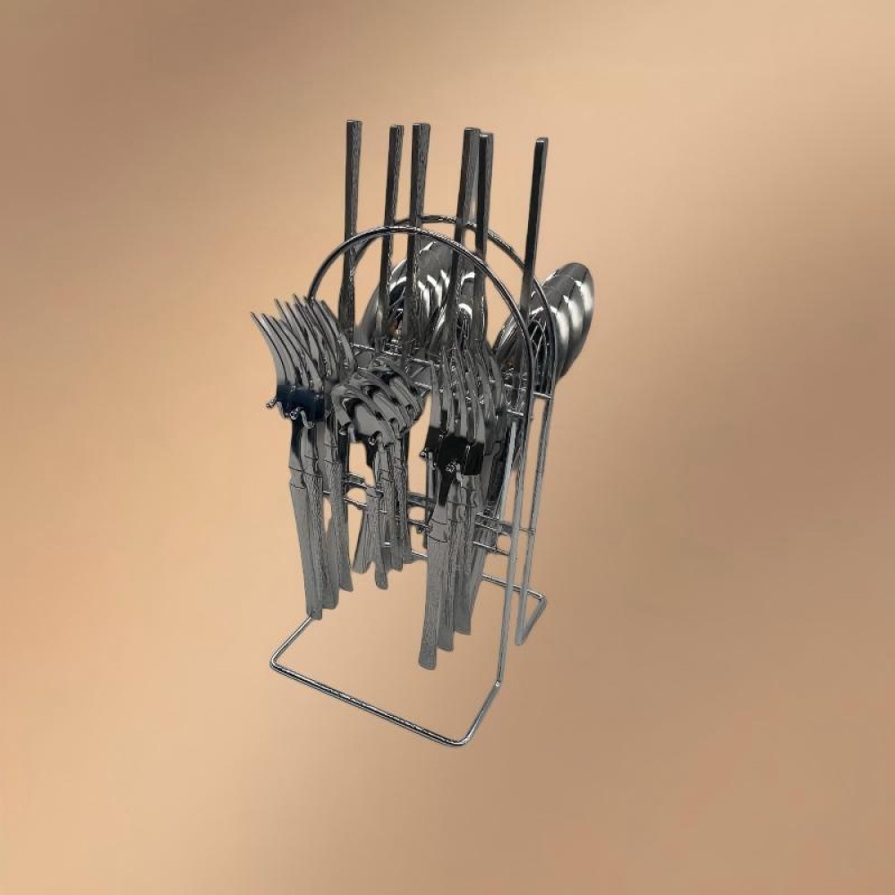 Silver Stainless Steel 24-Piece Tree-Pattern Handle Fine Dining Tableware